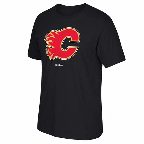Calgary Flames Reebok 'Jersey Crest' Primary Team Logo Black T-Shirt Men's Cover