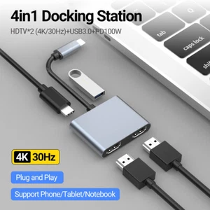 USB C HUB 4in1 with USB 3.0 Adapter 4K HDTV PD Docking Station for Laptop Switch - Picture 1 of 13