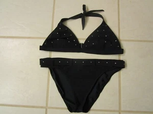 EUC ~ VINTAGE JUNIORS Black Rhinestone BIKINI Swimsuit ~ Size UK 10 ~ Two Piece - Picture 1 of 6