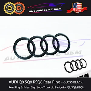 AUDI Q8 SQ8 Rear Ring Emblem GLOSS BLACK Sign Logo Trunk Lid Badge S line RSQ8 - Picture 1 of 2