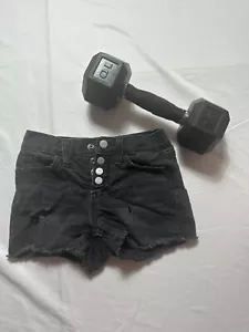 Old Navy Girls Size 7High-Rise Button-Fly Distressed Black Denim Shorts #1032 - Picture 1 of 6