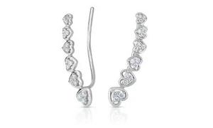1/3 CTTW Diamond Ear Crawlers in Sterling Silver Heart Studs - Picture 1 of 2