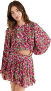 Endless Rose Womens Floral Pleated Bubbled Top Long Sleeve - Picture 1 of 9