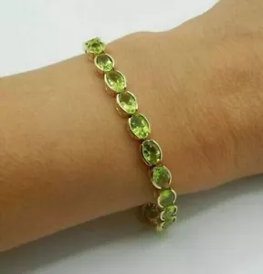 20 Ct Oval Cut Lab-Created Peridot Tennis Bracelet in 14k White Gold Plated - Picture 1 of 4