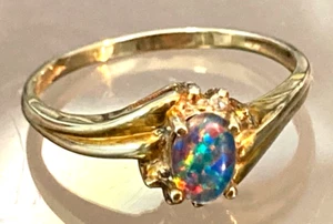 Australia Opal Natural 6x4mm 10k Solid Gold Ring Size 7 US N-O UK 1.93 grams - Picture 1 of 11