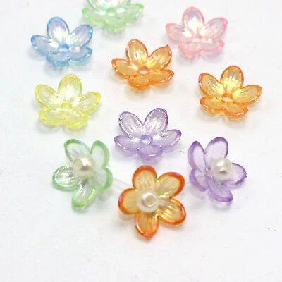 200 Mixed Color Transparent AB Acrylic Multi-Petal Flower Bead End Caps 12mm - Image 1 of 4