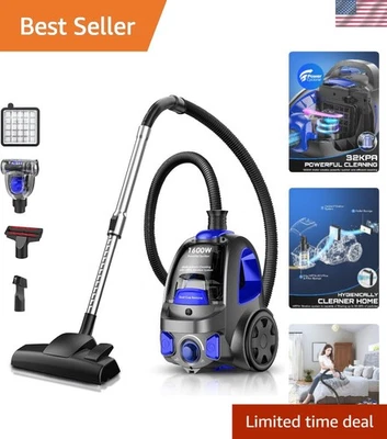 Canister Vacuum Cleaner 1600W 32Kpa Cyclon HEPA Bagless Large Dust Cup Light ... - Image 1 of 4