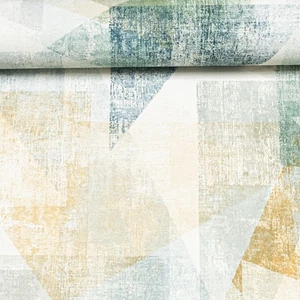 Blue Yellow Wallpaper Geometric White Green Textured Thick Vinyl Feature Modern - Picture 1 of 7