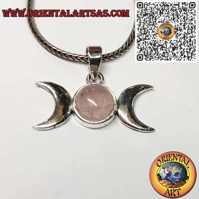 Ciondolo in argento  925 Triplice Dea (Wicca) in Argento 925 con Quarzo Rosa - Immagine 1 di 4