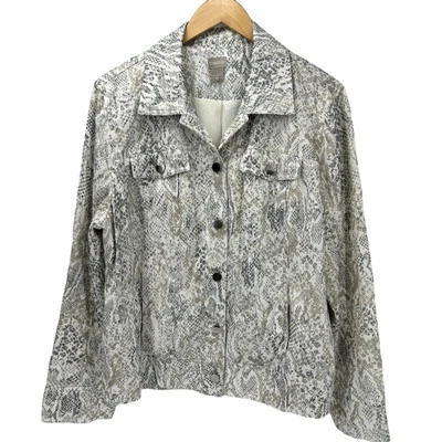 Chaqueta Chico's para mujer 3 (XL) satinada piel de serpiente reptil forrada bolsillos abotonados  Foto 1 de 4