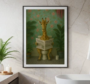 Divertente giraffa seduta sul water lettura carta stampa/poster giraffa - Foto 1 di 4