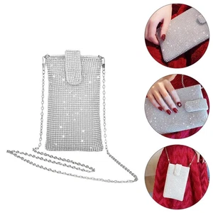 All- Shoulder Bag Shiny Rhinestone Chain Phone Bag Small Cross Body - Picture 1 of 6
