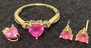 10K White Gold Set Earrings Pendant & Ring w/Pink Gemstone ~ 2.51grams total - Picture 1 of 10