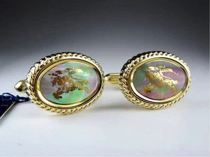Burberry Cufflinks Black Pearl Shell Gold Logo Mark Cuffs Unused Men's Jewelry - Picture 1 of 10