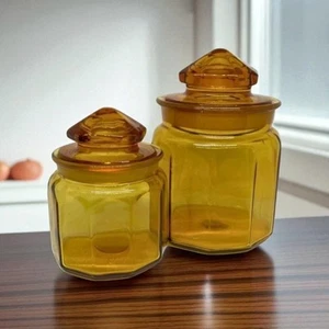 Vintage LE Smith 10 Panel Braunglas Apotheker Deckel Glas 5,25 & 7,25 Kanister Set 2 - Bild 1 von 12