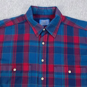 Vintage Sir Pendleton Shirt Mens L Teal Pink Plaid 100% Virgin Wool USA 70s 80s - Picture 1 of 16