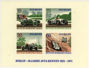 Berlin 50 Jahre Avus-Rennen 1921 -1971 four stamp mini sheet unused - Picture 1 of 2
