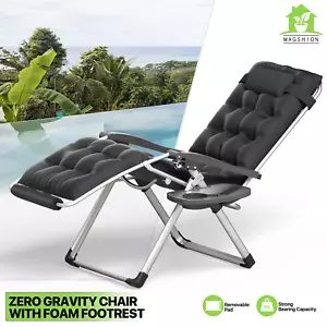 Foldable Zero Gravity Chair Outdoor Chair Beach Lounge Chaise Removable Cushion - Picture 1 of 12