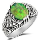 2CT Natural Green Fire Opal 925 Solid Sterling Silver Ring Jewelry Sz 6 FD2