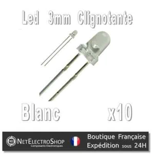 10x Led 3mm Blanches clignotantes 8000mcd - Imagen 1 de 1