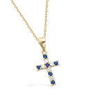 23mm 18K Gold Plated Dolly Jewelry Cz Sapphire & Diamond Cross Pendant