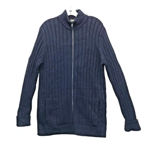 EXPRESS Strickjacke Pullover Herren M Reißverschluss dunkelblau Zopfmuster Bandkragen - Bild 1 von 10