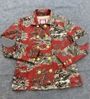 B The Collection Jacket Womens Small Toile Red Dog Double Breasted Gold Buttons