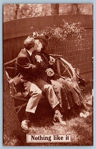 Postcard Sepia Tone Couple Kissing Nothing Like It Humor Vintage - Picture 1 of 2