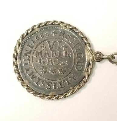 Germany Brunswick Wolfenbuttel 6 Marien Groschen 1688 Wildman Silver keychain - Image 1 of 4