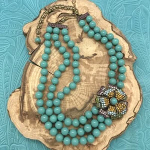 HEIDI DAUS Dogwood Posey 2 & 3-Strand Necklace Turquoise Beads Swarovski Crystal - Picture 1 of 5