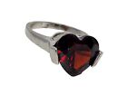 Red Sparkly Heart Cut Glass Rhinestone Cocktail Ring Silver Tone Size 8.5