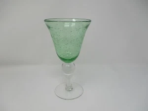 Goblet Glass Green Bubbles With Clear Stem 8 1/2" Tall - Picture 1 of 5
