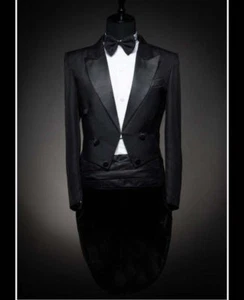 Para hombres Clásico Negro Banquete Vestido de Boda Esmoquin (incluye pantalones y corbata, cinturón) - Imagen 1 de 2