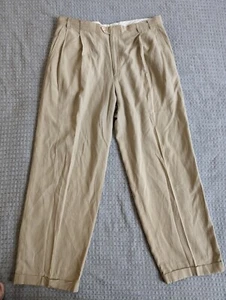 Jhane Barnes Dress Pants Men 36 Fit 34x30 Tan Pleated Cuffed Classic Fit Vintage - Picture 1 of 9