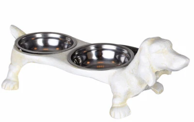 Fressnapf Futterbar Futternapf Dackelfigur Doppelnapf Hundenapf Weiss Wassernapf - Bild 1 von 4