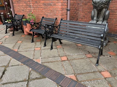 Cast Iron Garden Bench & 2 Arm Chairs - Image 1 of 4