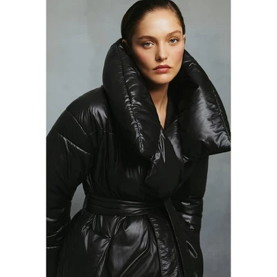 NORMA KAMALI Black Sleeping Bag Puffer Belted Car Coat Size 2XL Avant Garde - Image 1 of 4
