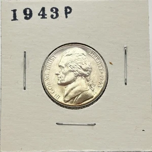 1943-P Jefferson Silver War Nickel Five Cent 5c Philadelphia US Coin UNC BU - Picture 1 of 2