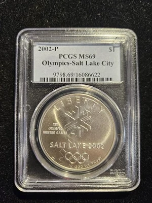 2002 P One Dollar $1 Silver Commemorative SALT LAKE CITY OLYMPICS PCGS MS69 - Image 1 of 4