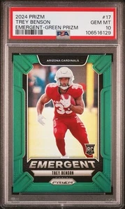 2024 Prizm Emergent Green Prizm Rookie Card PSA 10 Trey Benson Arizona Cardinals - Picture 1 of 2