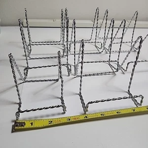 Set 8 (7/1) Silver Plate Stand Picture Holder Twisted Metal Display Easel - Picture 1 of 6