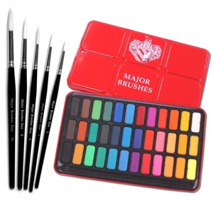 White Sable Round Brush Set of 5 with Artist Watercolour Paint Tin - Picture 1 of 3