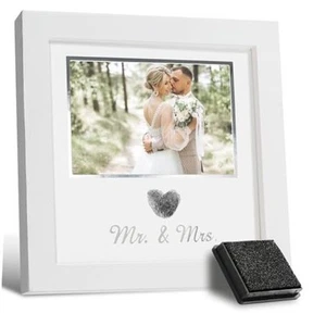 Heart Thumbprint Wedding Picture Frame with Ink Kit, Engagement Gifts for White - Picture 1 of 7
