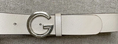 Auth Gucci Ivory Beige Leather Belt Womens 34  Goldtone Logo Buckle 33-35" - Image 1 of 4