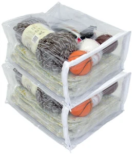 2-Pack Heavy Duty Vinyl Zippered Closet Square Storage Bags, Clear 9" x 11" x 5" - Picture 1 of 5