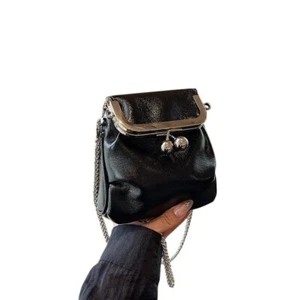 Kisslock Flap Chain Crossbody Vegan Leather Minimalist Clutch Bag - Picture 1 of 3