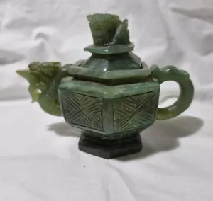 Vintage Chinese green jade carved dragon teapot L14cm * H12cm W323g - Picture 1 of 11