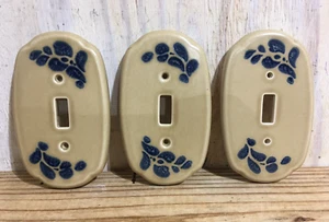 Vintage Tan Blue Floral Light Switch Plate Cover Lot of 3 - Picture 1 of 5