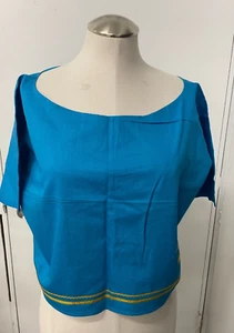 Crop Top 2XL Short Turquoise Blue Gold Blouse Hippie Boho Shirt Top Sari New - Picture 1 of 4