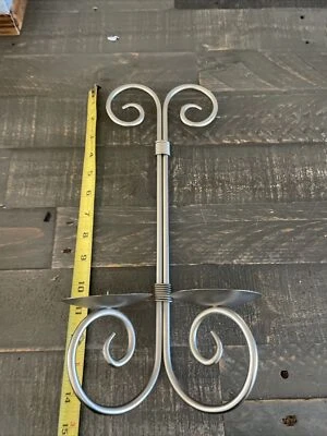 Metal Pillar Candle Holder Wall Sconce Silver Wall Mount 14" dc7 - Image 1 of 3